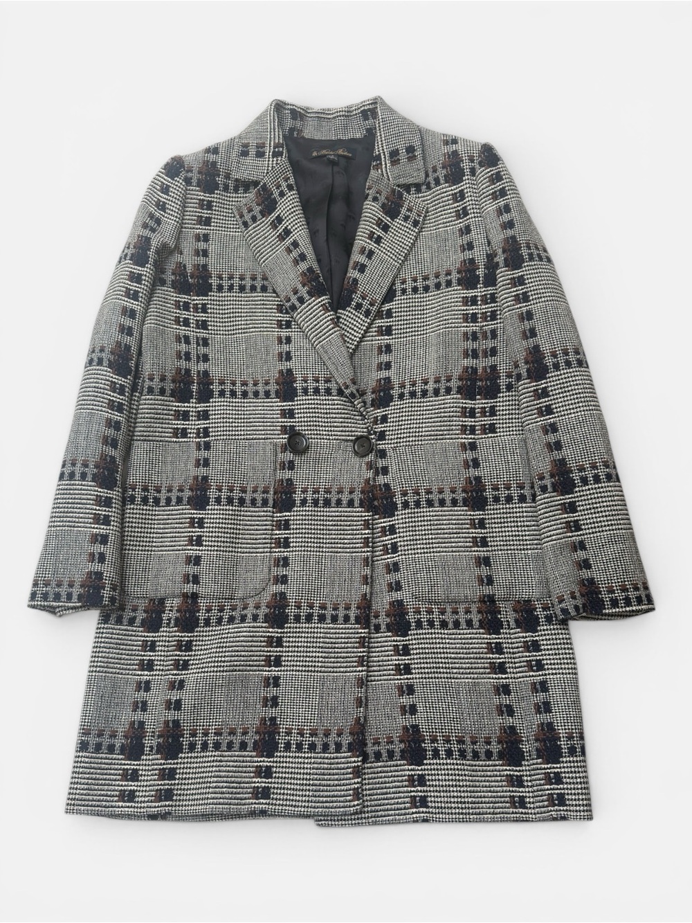 Brooks Brothers Wool Silk Houndstooth Coat Glen Plaid Double Breasted Spring